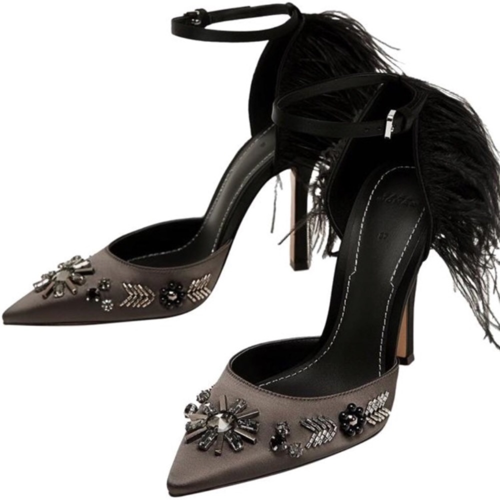 Zara Beaded Stone Embellished Feather Court Shoe